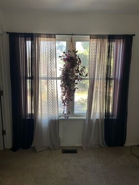 Decorative Sheer Layered Window Panel Set in Purple and Beige